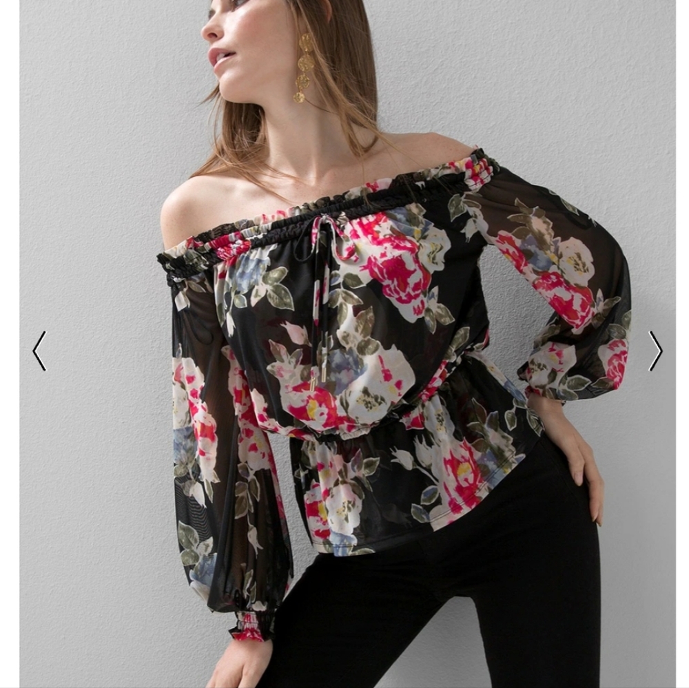 White House Black Market Off shoulder mesh top